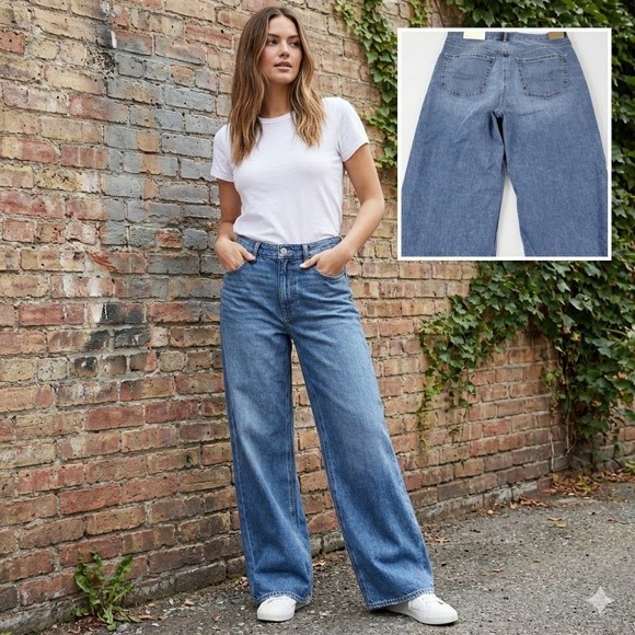 American Eagle Womens Skater Jean High Rise Wide Leg Baggy 90s Denim NWT Size 14 - Picture 1 of 8